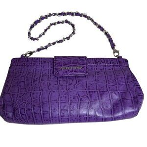 Judith Ripka Purple Croc Embossed Faux Leather Chain Strap Clutch Bag